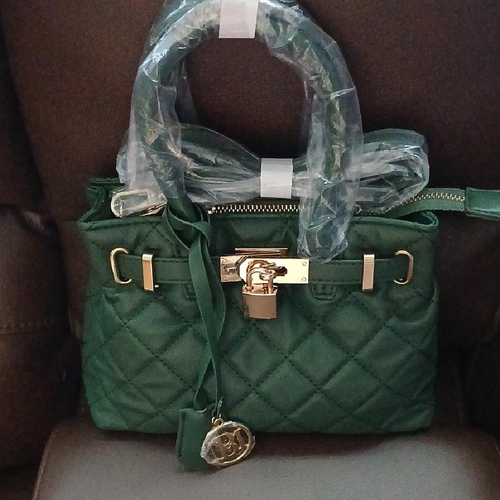Badgley Mischka Green Quilted Satchel